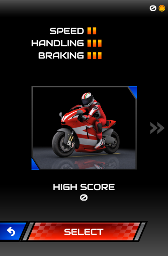 Moto Fury Game Motor Select Screenshot.