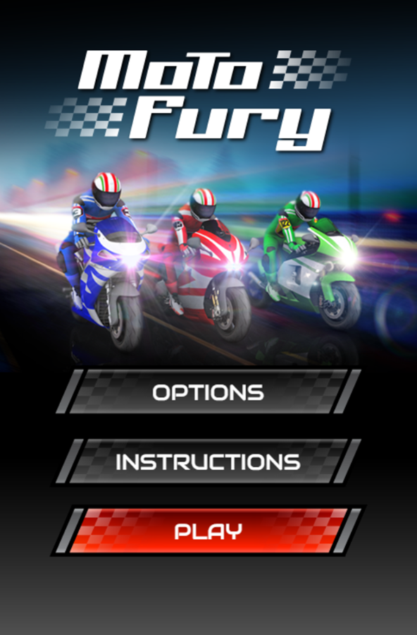 Moto Fury Game Welcome Screen Screenshot.