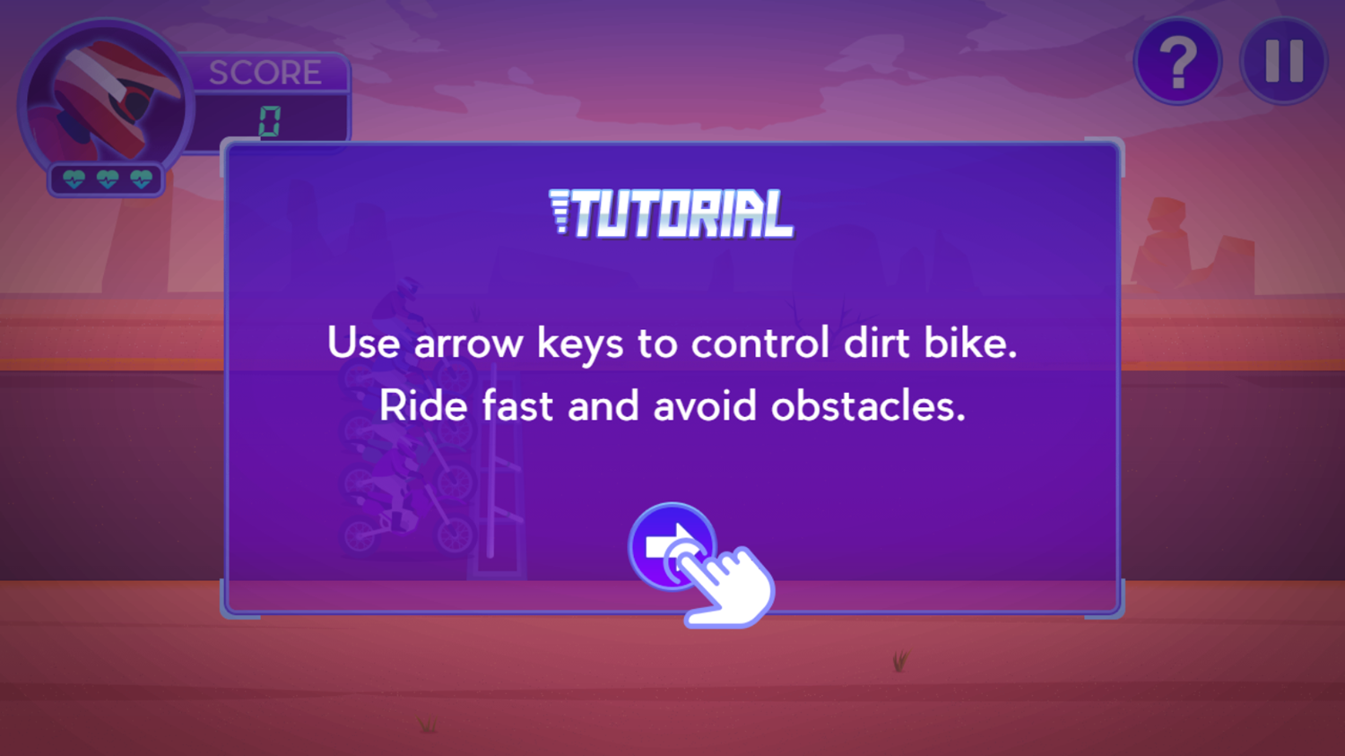 Motocross Hero Game Tutorial Screenshot.