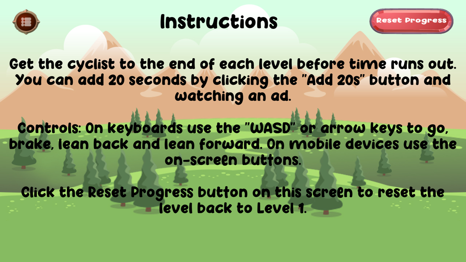 Mountain Cycle Game Instructions Screenshot.