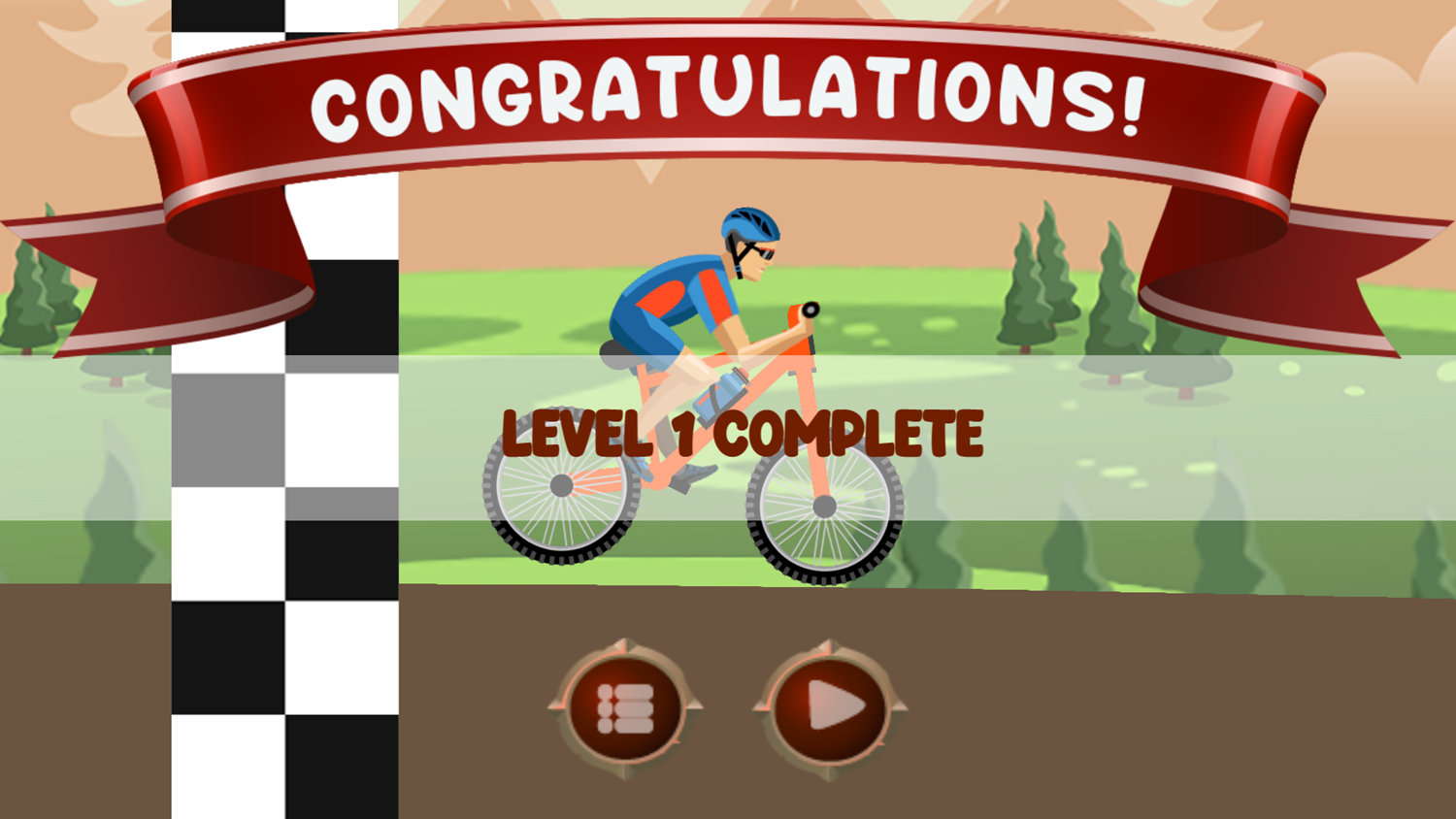 Mountain Cycle Game Level Complete Screenshot.