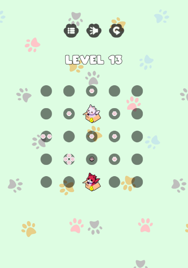 Moving Boxes Cat Game Level With a Black Paw Print Screenshot.