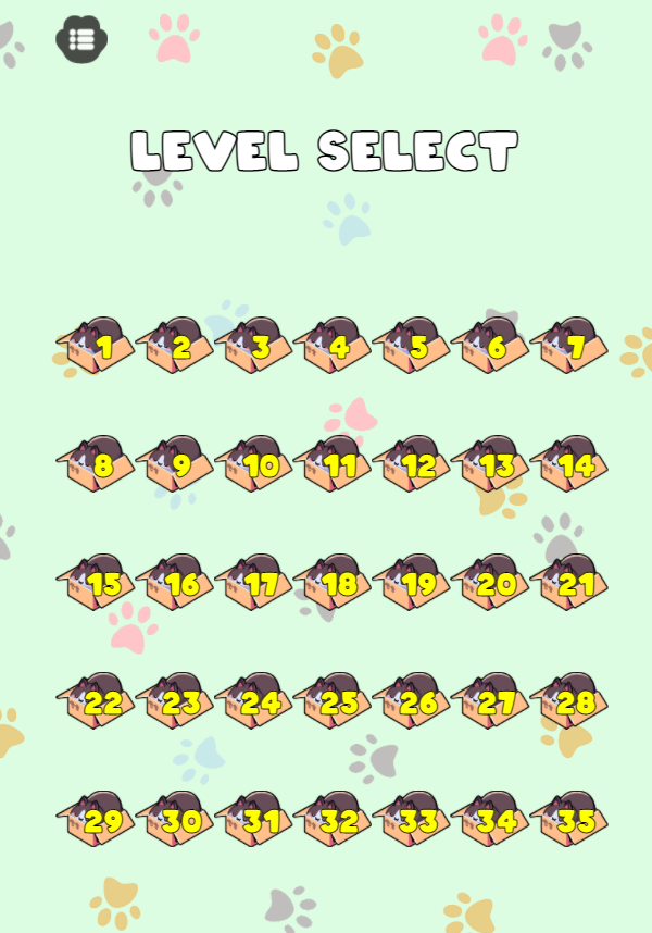 Moving Boxes Cat Game Level Select Screen Screenshot.