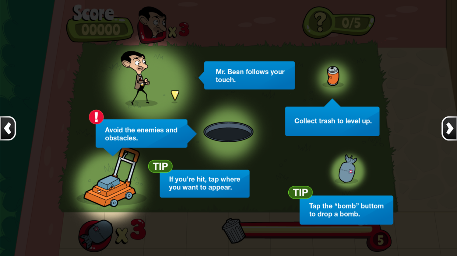 Mr. Bean Backyard Junk Game Instructions Screenshot.