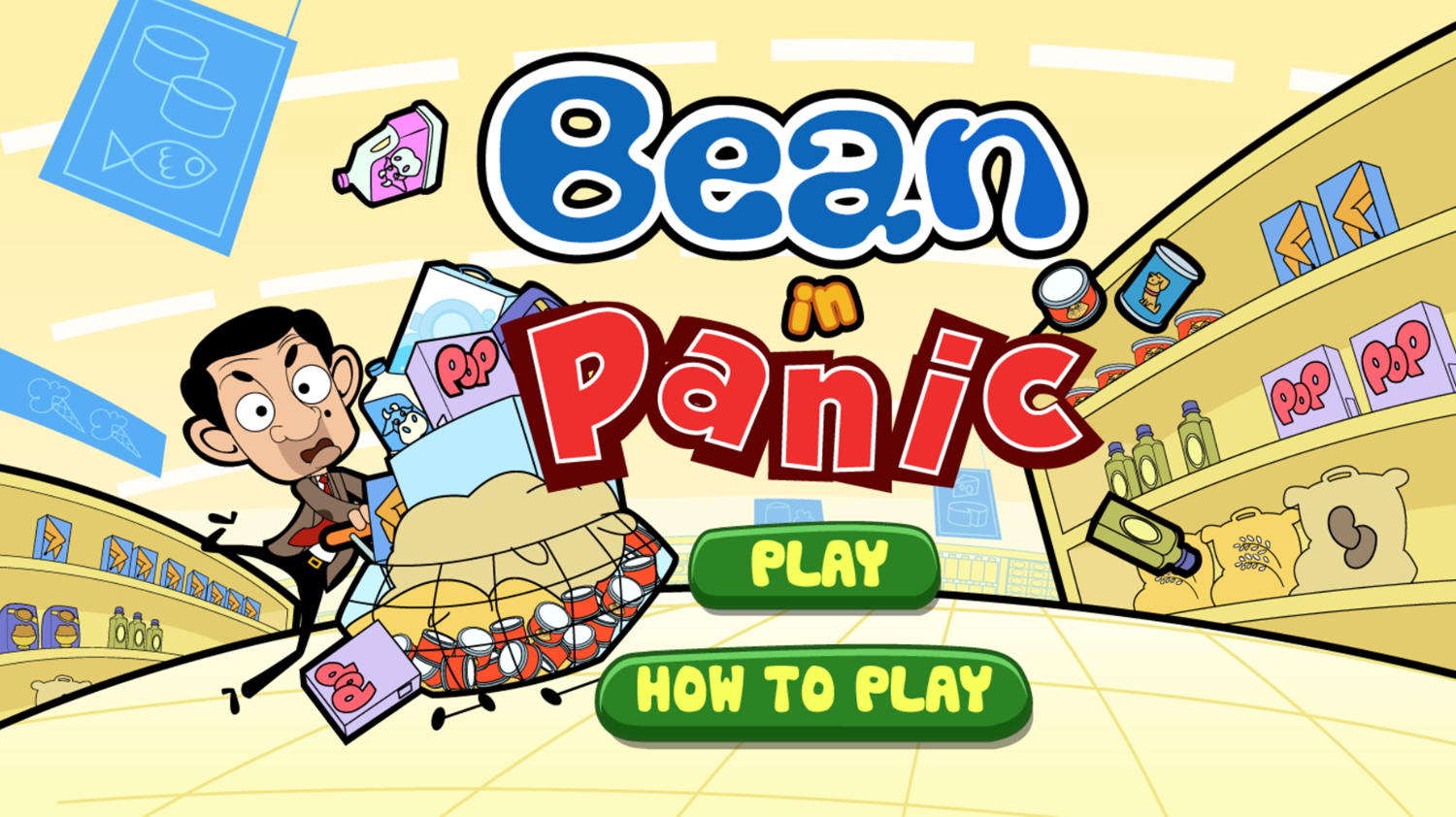 Mr Bean Bean in Panic Game Welcome Screen Screenshot.