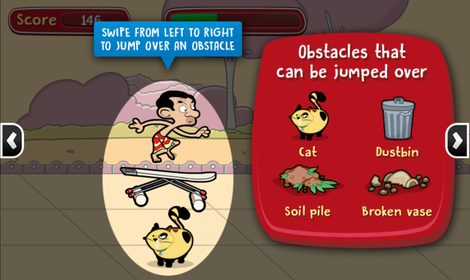 Mr. Bean's Bean Skidding Skateboarding Game Jumping Instructions Screenshot.