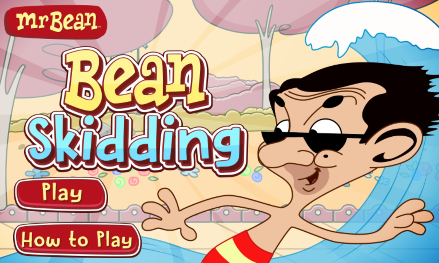 Mr. Bean's Bean Skidding Skateboarding Game Welcome Screen Screenshot.