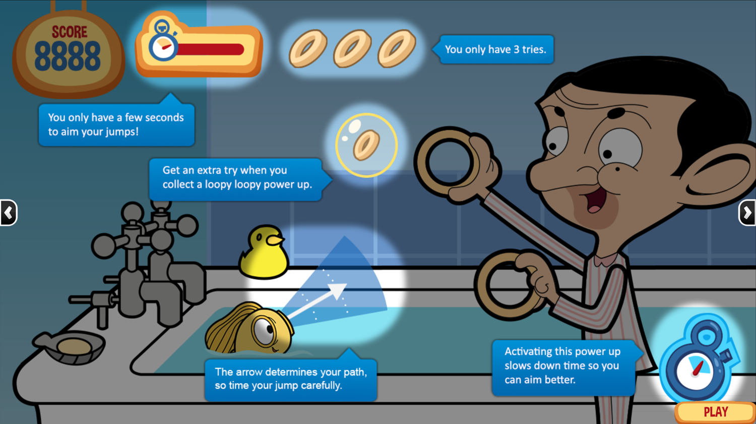 Mr. Bean Goldfish Loopy Loopy Game Instructions Screenshot.