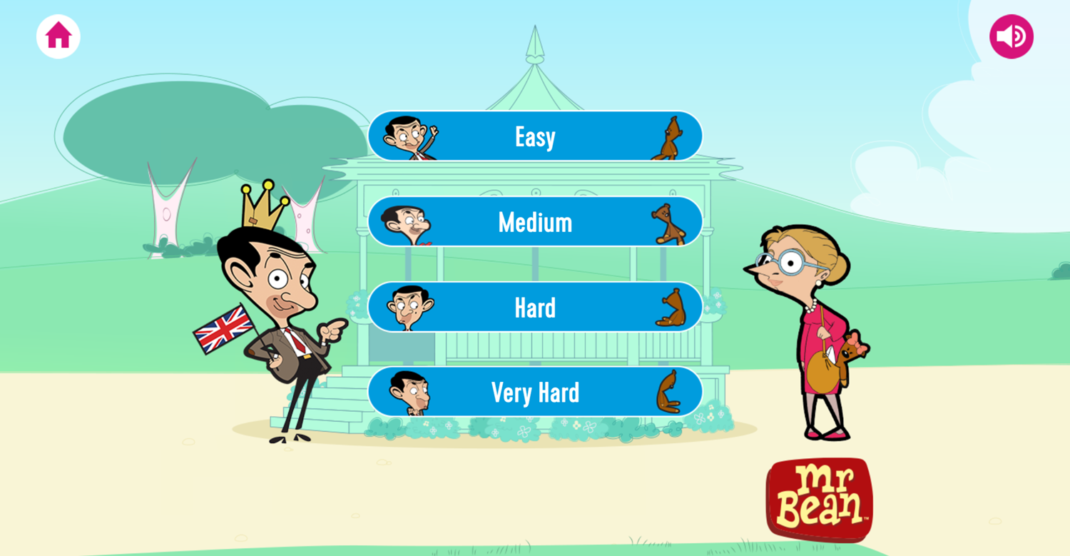 Mr. Bean Matching Pairs Memory Cards Difficulty Select Screenshot.