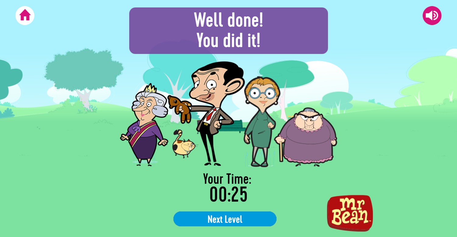 Mr. Bean Matching Pairs Memory Cards Level Beat Screenshot.