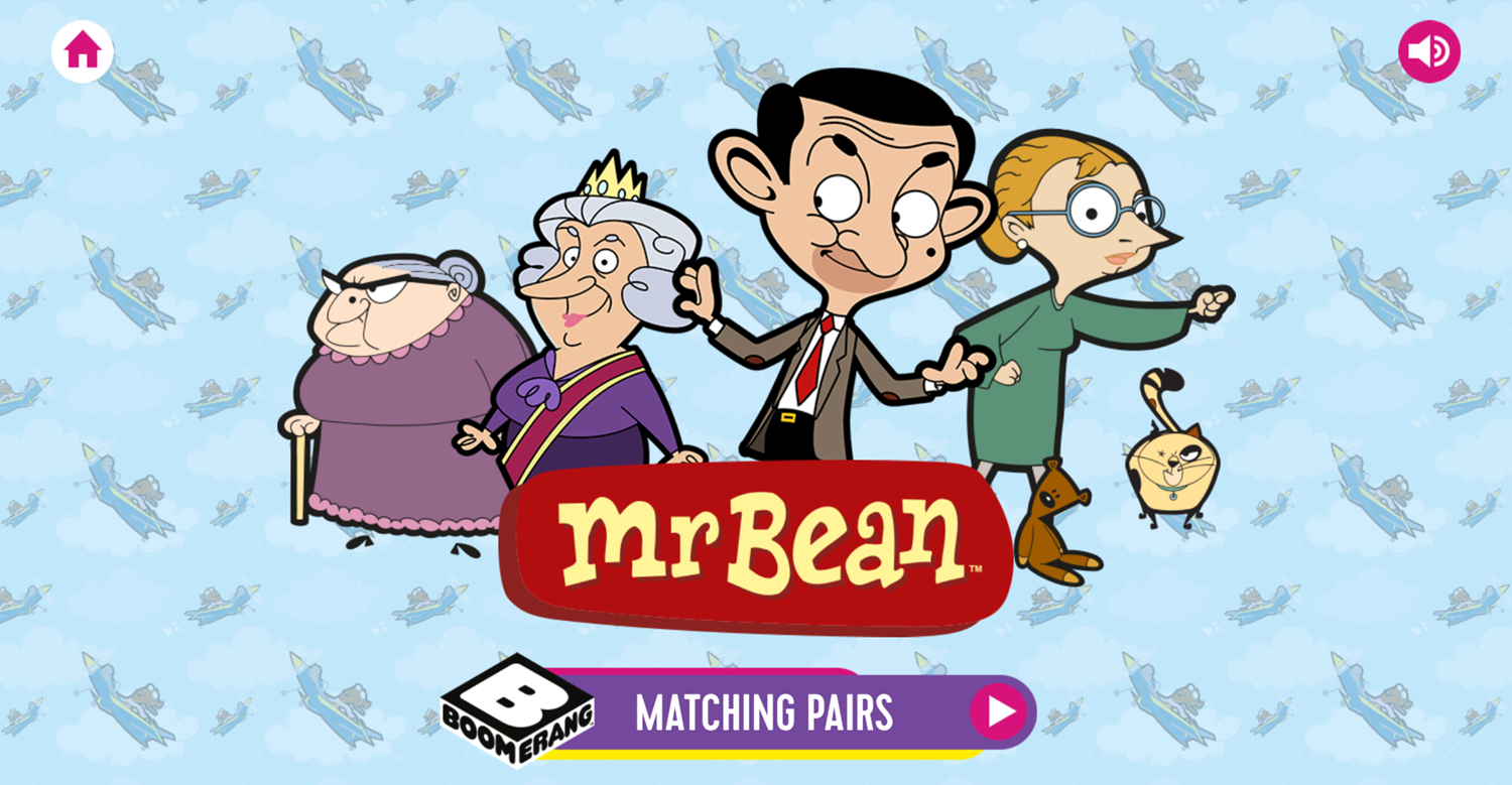 Mr. Bean Matching Pairs Memory Cards Welcome Screen Screenshot.