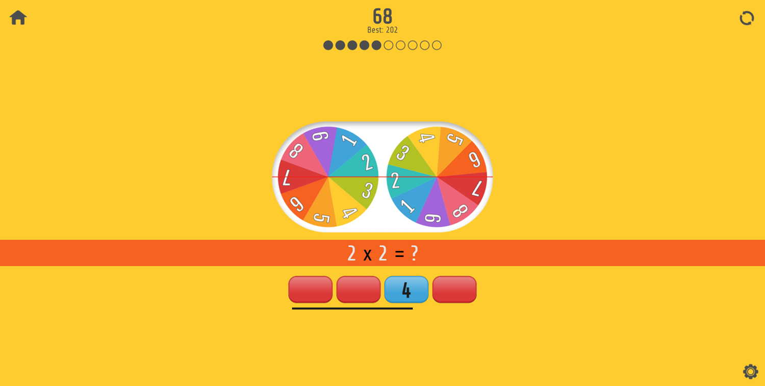 Multiplication Roulette Wrong Answers Screenshot.
