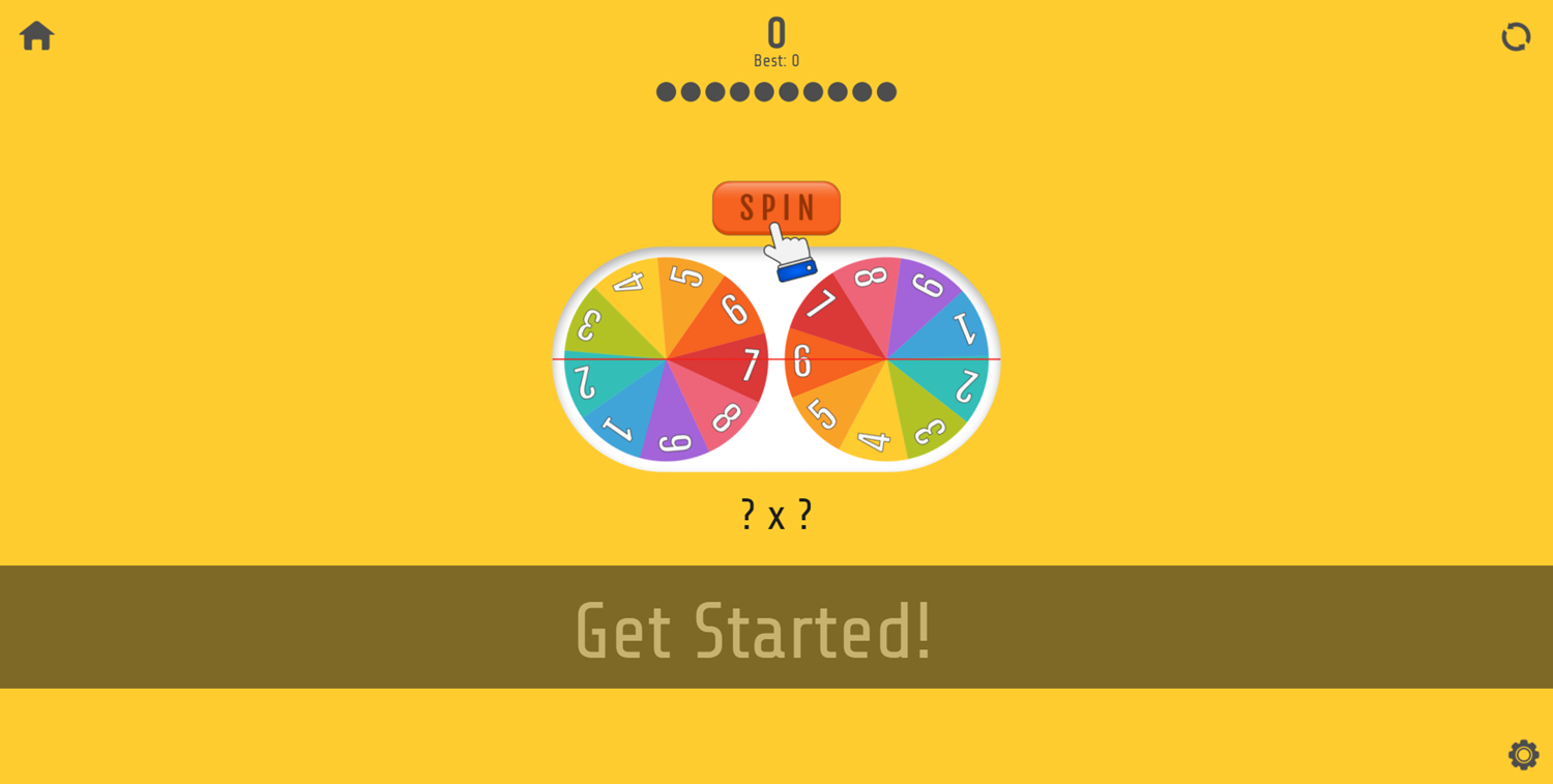 Multiplication Roulette Get Started Screenshot.