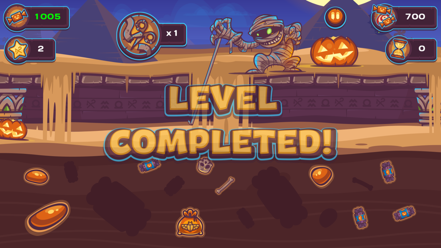 Mummy Candies Game Level Completed Screenshot.