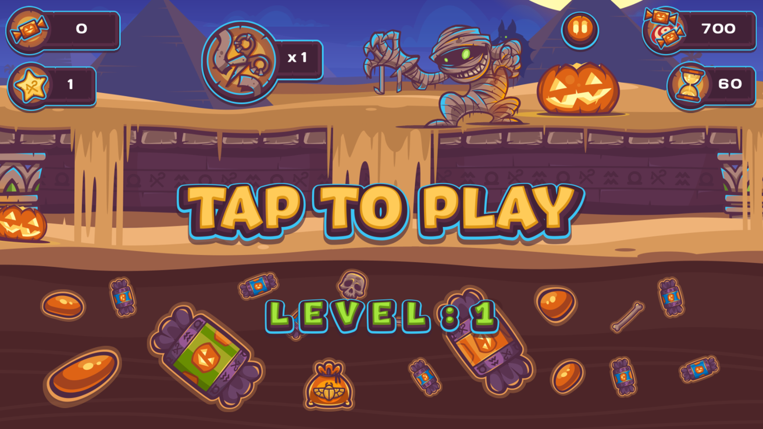 Mummy Candies Game Level Start Screenshot.