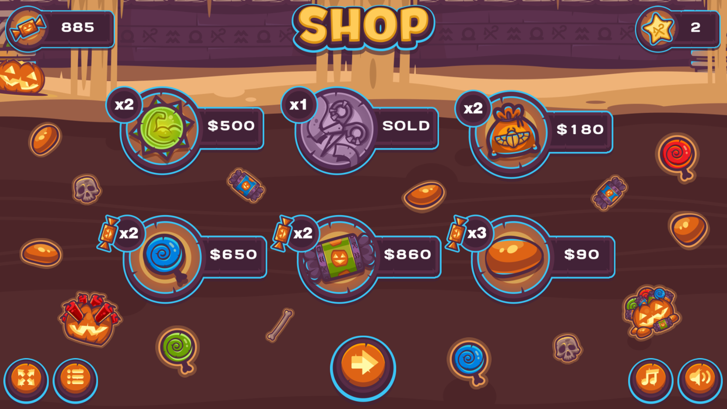 Mummy Candies Game Shop Screenshot.