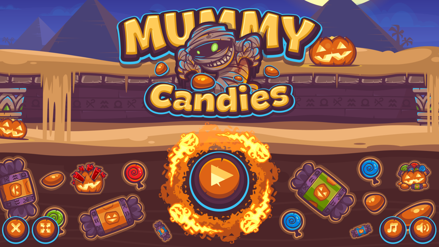 Mummy Candies Game Welcome Screen Screenshot.