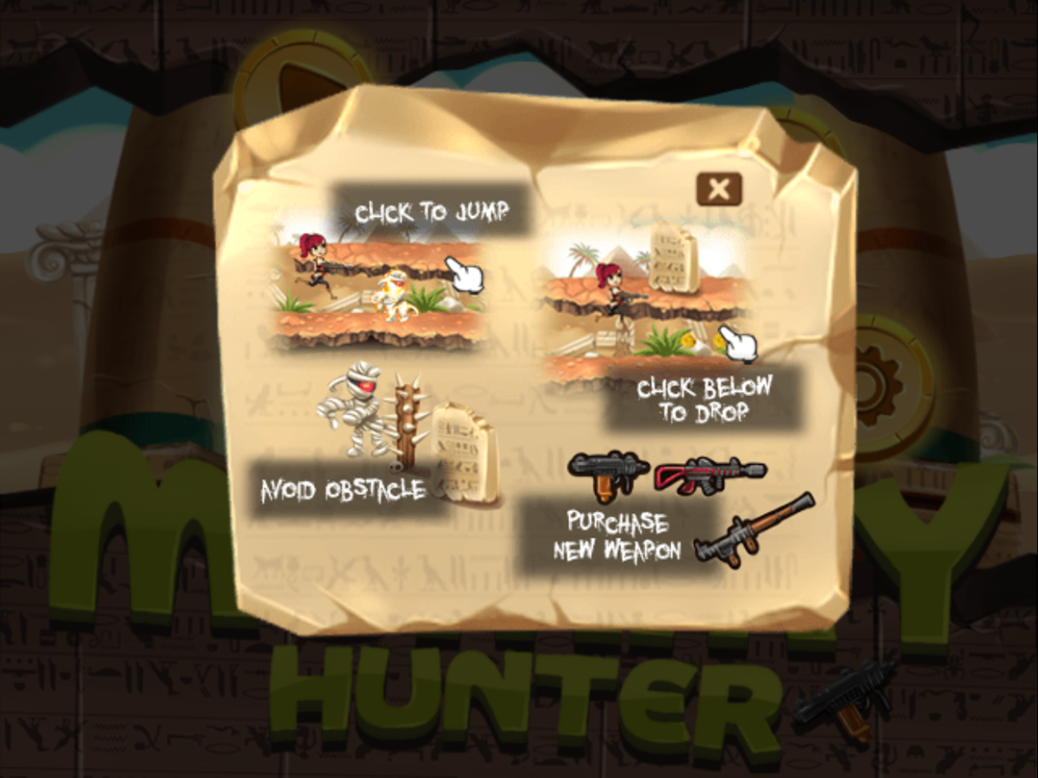 Mummy Hunter Game How to Play Screen Screenshot.