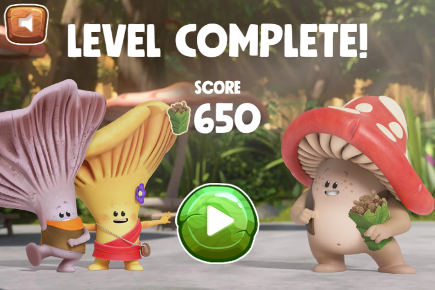 Mush Mush and the Mushables Forest Rush Game Level Complete Screenshot.