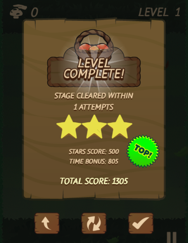 Mushroom Pop Game Level Complete Screenshot.