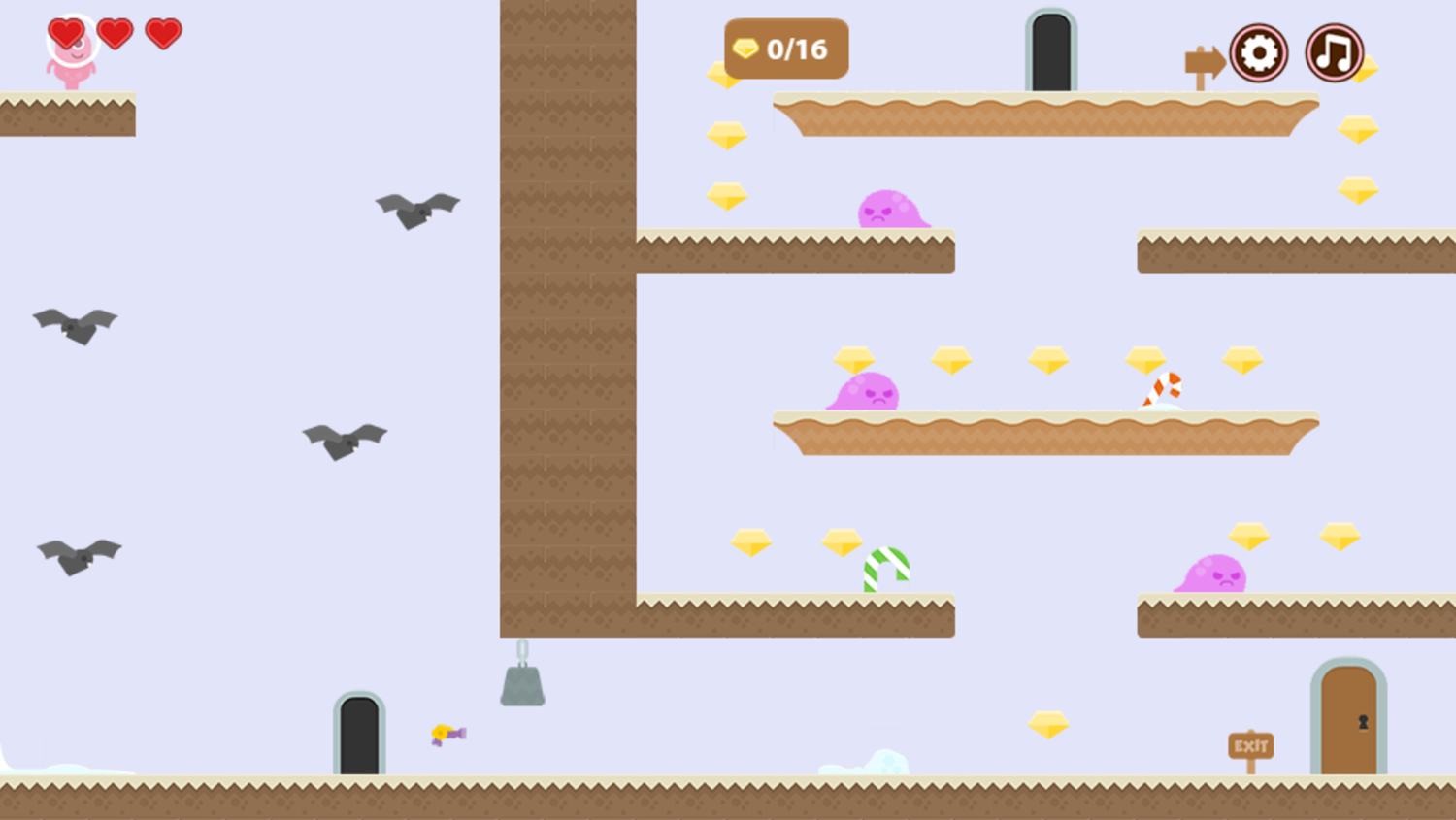 My Sweet Adventure Game Level With Long Drop Past Bats Screenshot.