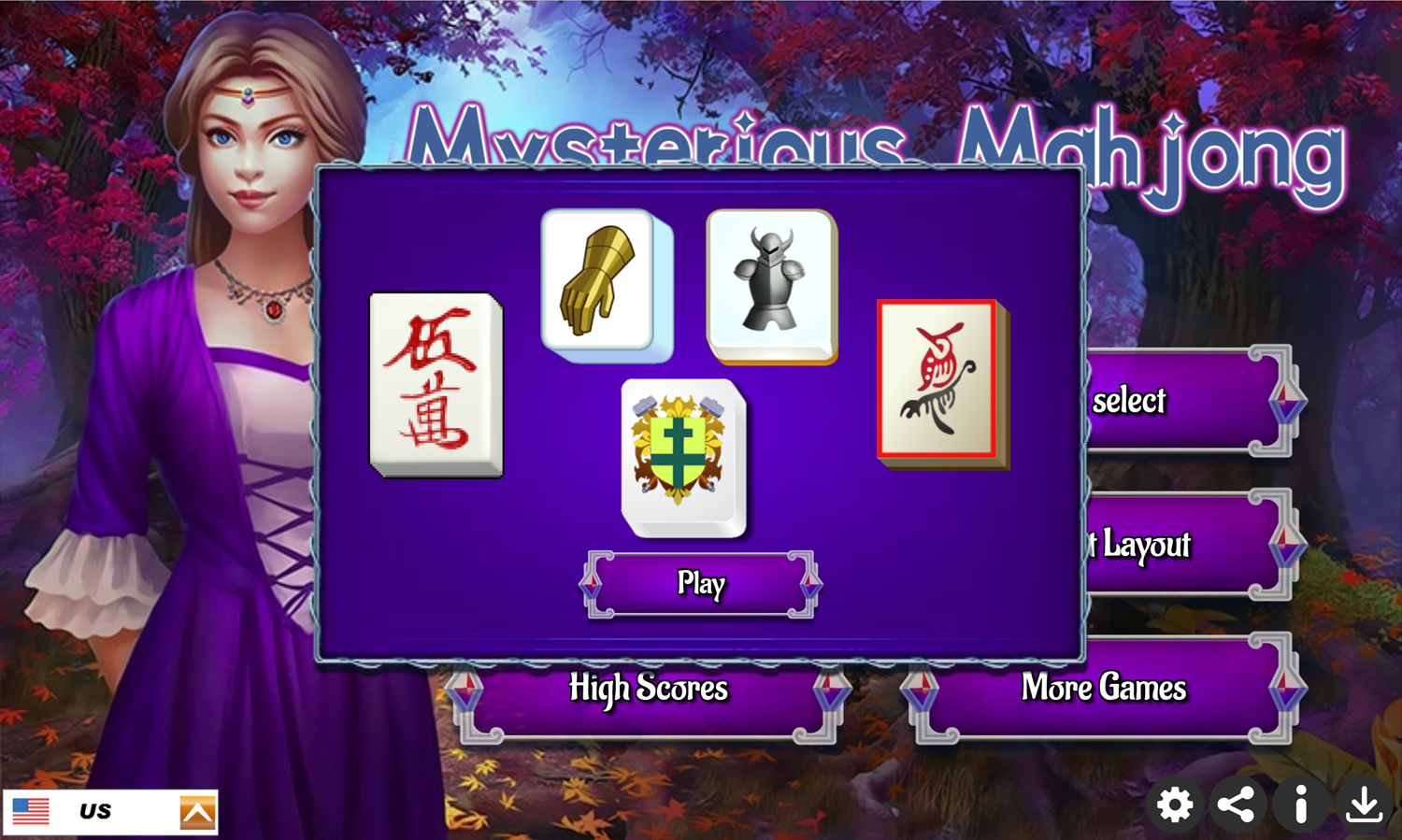 Mysterious Mahjong Game Tile Select Screen Screenshot.