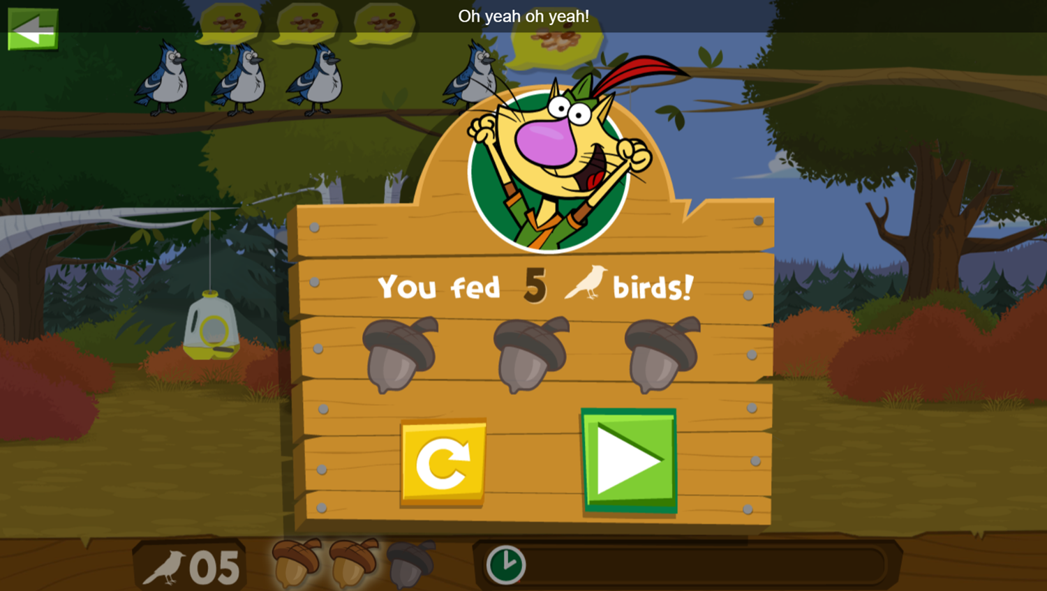 Nature Cat Fine Feathered Feast Game Level Complete Screenshot.