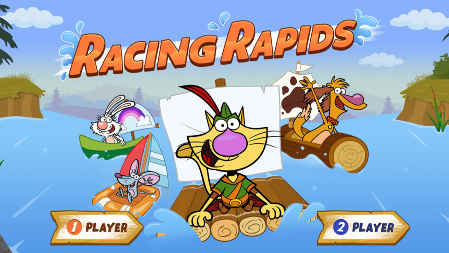 Nature Cat Racing Rapids Game Welcome Screen Screenshot.