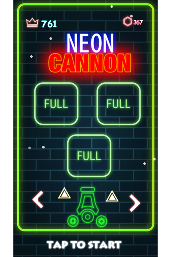 Neon Cannon Full Upgrades Screen Screenshot.