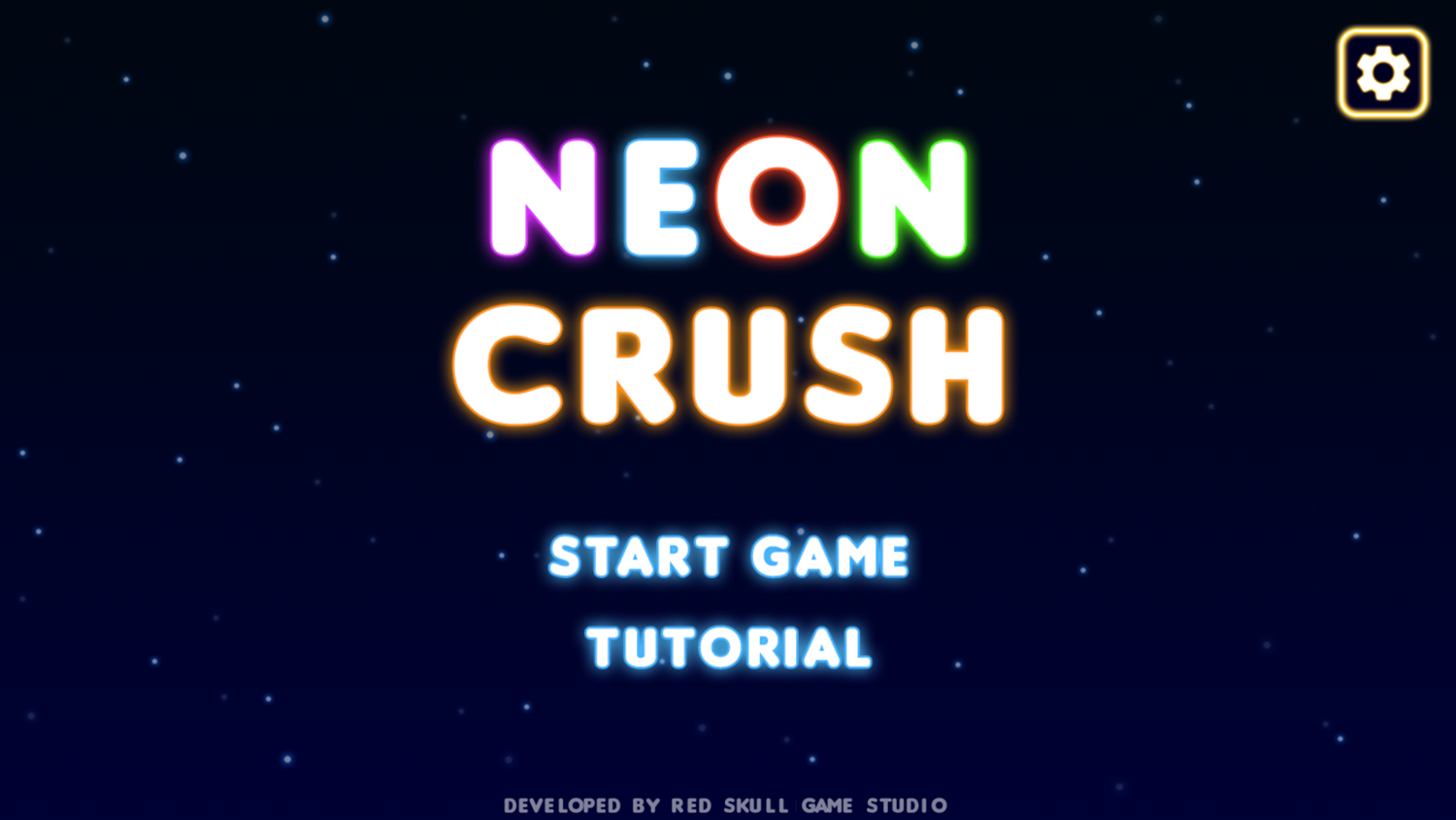 Neon Crush Game Welcome Screen Screenshot.