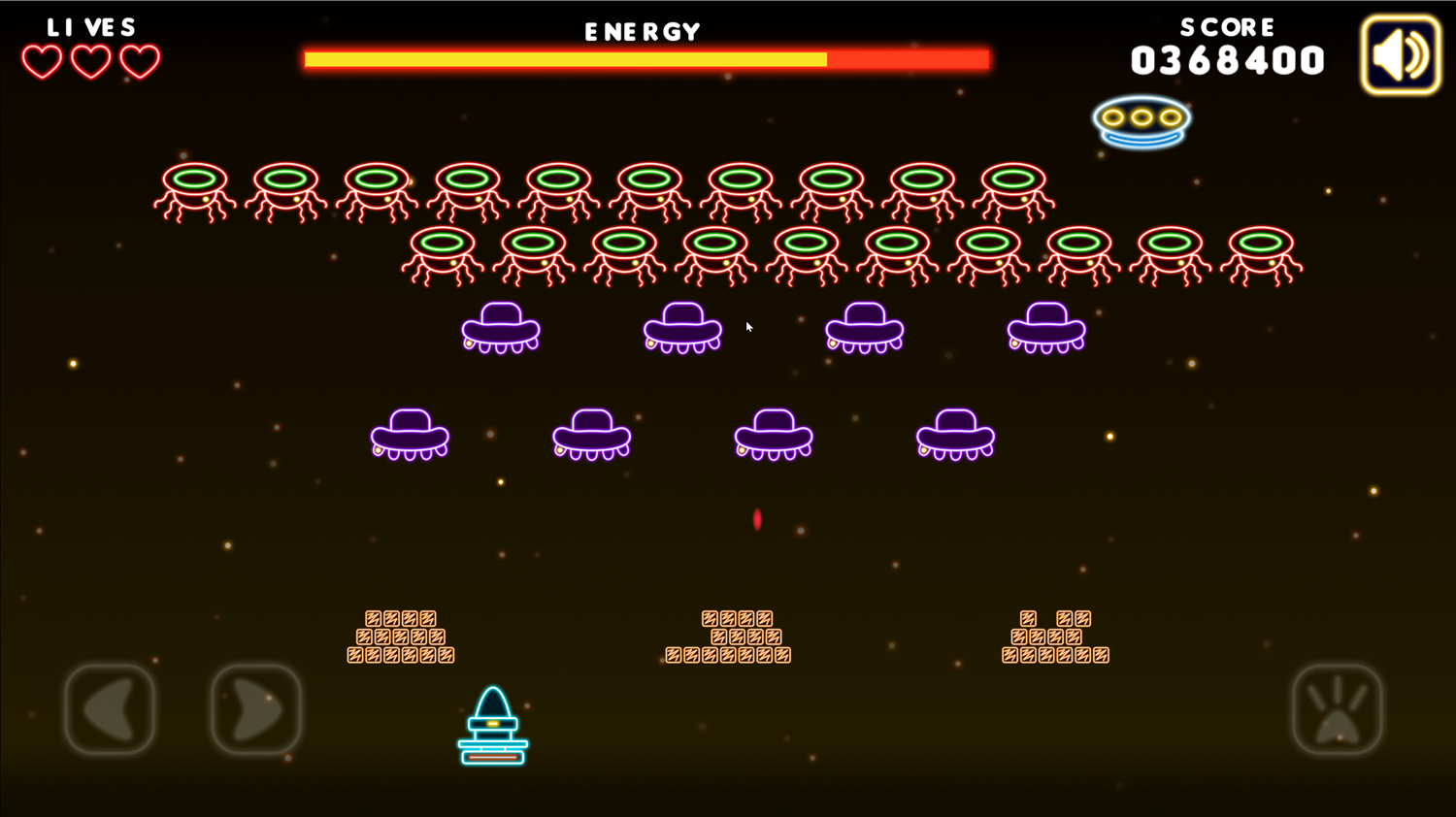 Neon Invaders Game Screenshot.