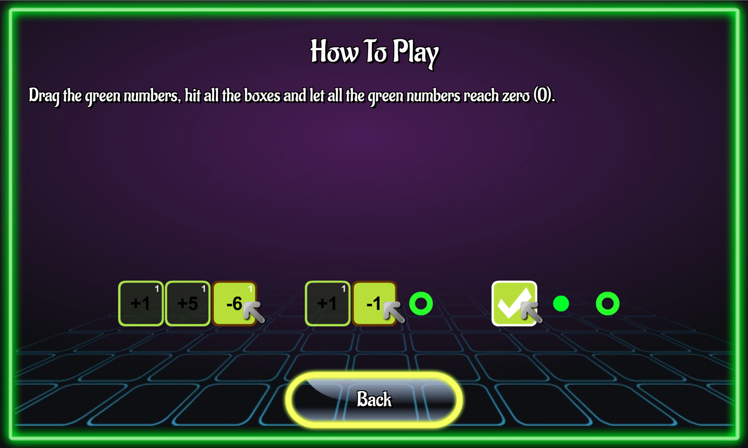 Neon Math Game How to Play Screen Screenshot.
