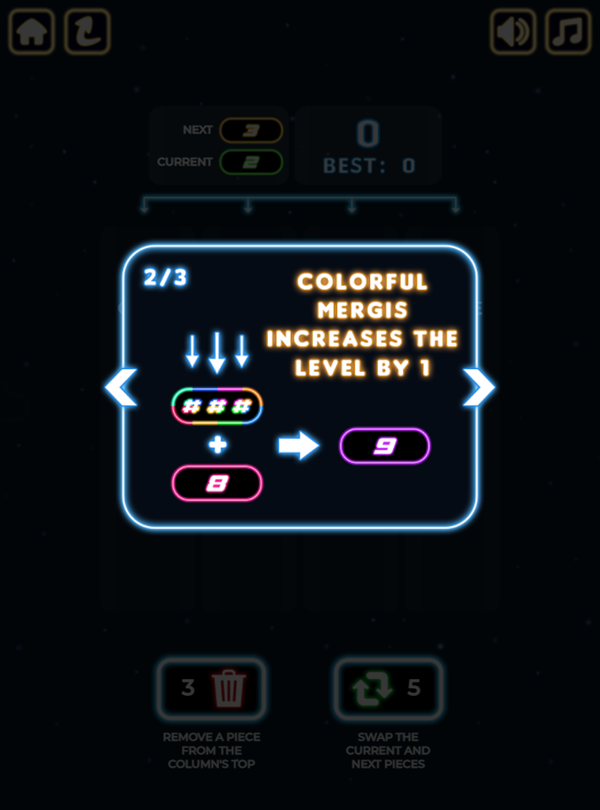 Neon Mergis Game Instructions Screenshot.