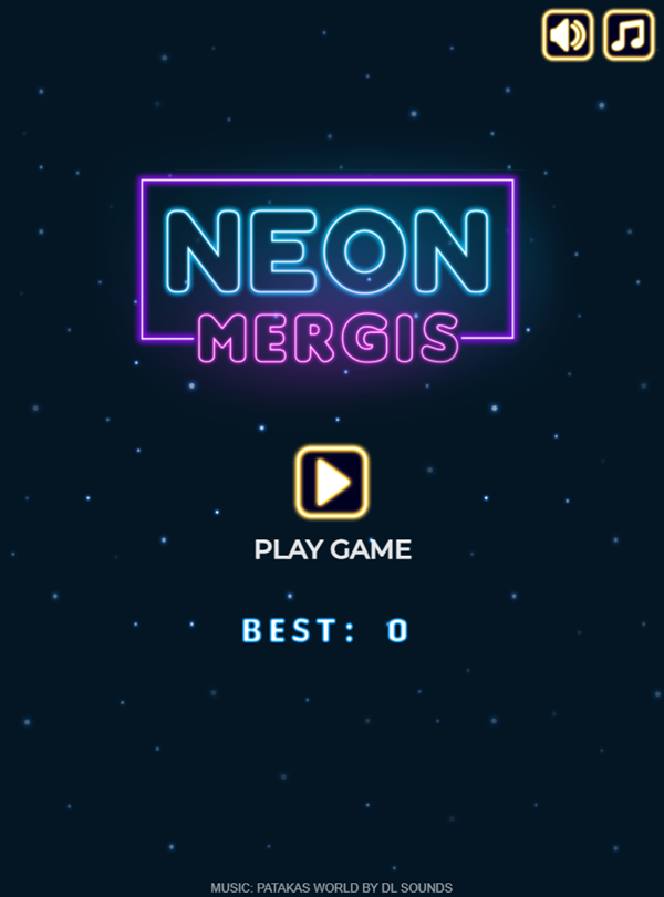 Neon Mergis Game Welcome Screen Screenshot.