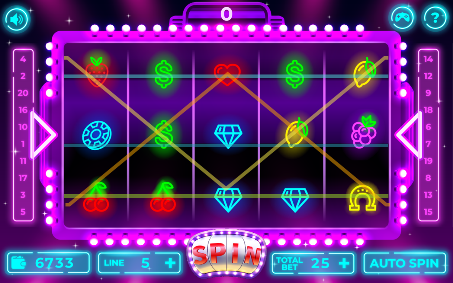 Neon Slot Machine Game Bet Screenshot.