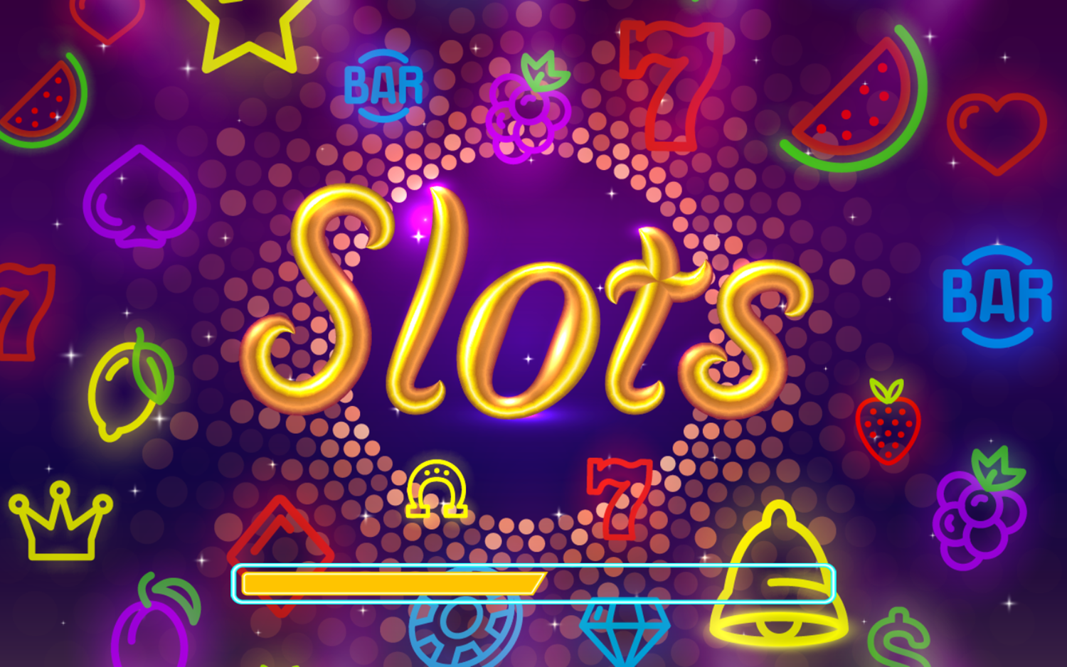 Neon Slot Machine Game Welcome Screen Screenshot.