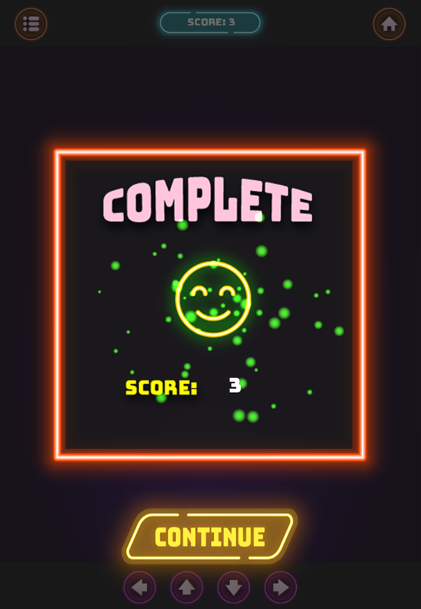 Neon Snake Game Level Complete Screenshot.