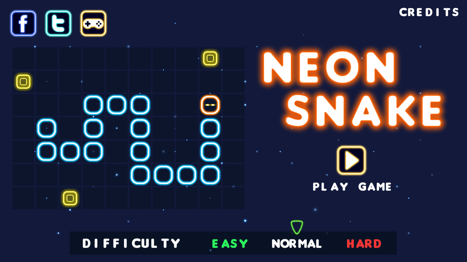 Neon Snake Game Welcome Screenshot.