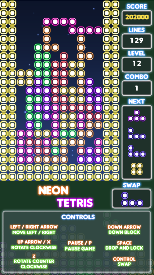 Neon Tetris Game Dying Screenshot.