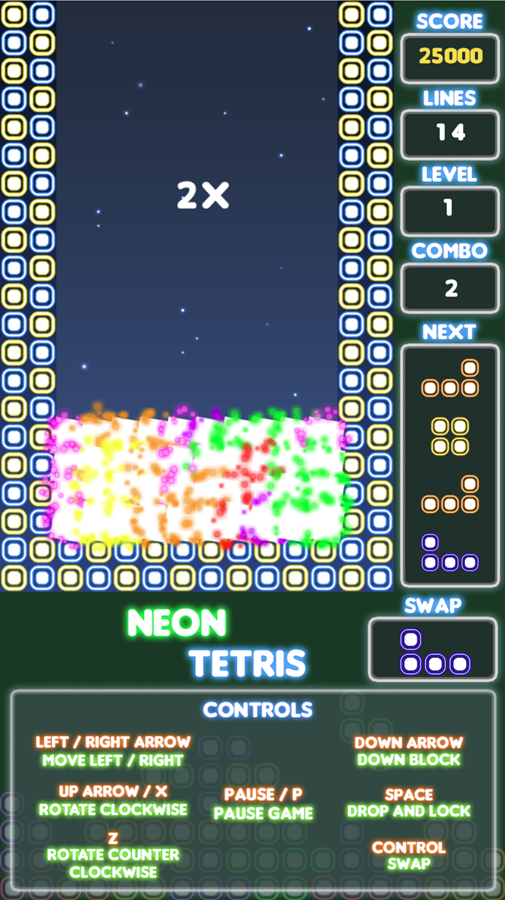 Neon Tetris Game Tetris Scored Screenshot.