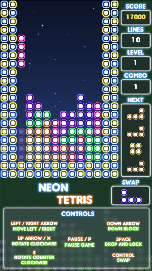 Neon Tetris Game Tetris Aligned Screenshot.