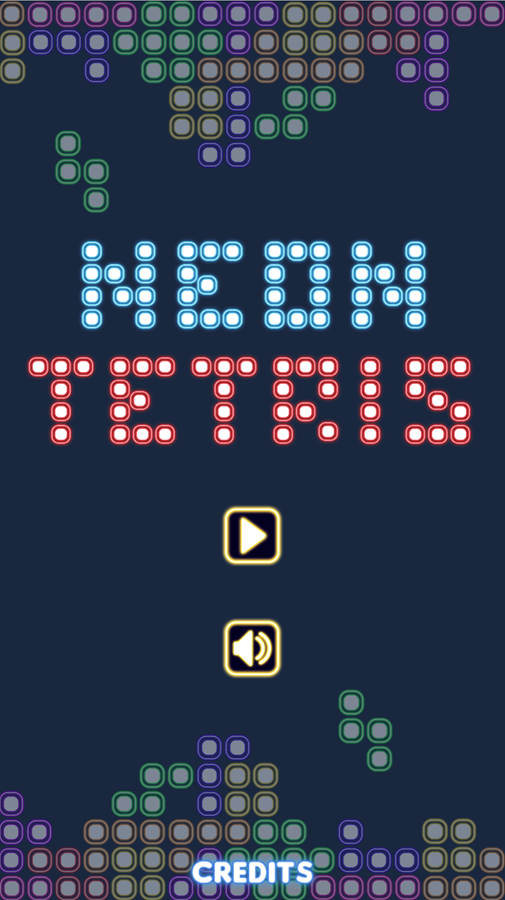 Neon Tetris Game Welcome Screen Screenshot.