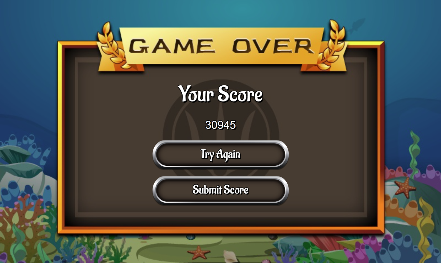 Neptune Solitaire Game Over Screen Screenshot.