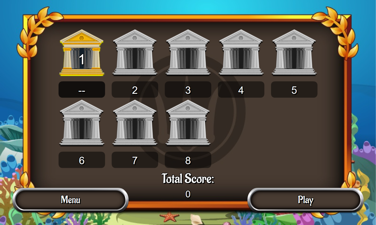 Neptune Solitaire Game Level Select Screenshot.