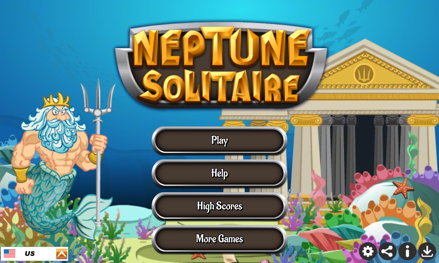 Neptune Solitaire Game Welcome Screen Screenshot.