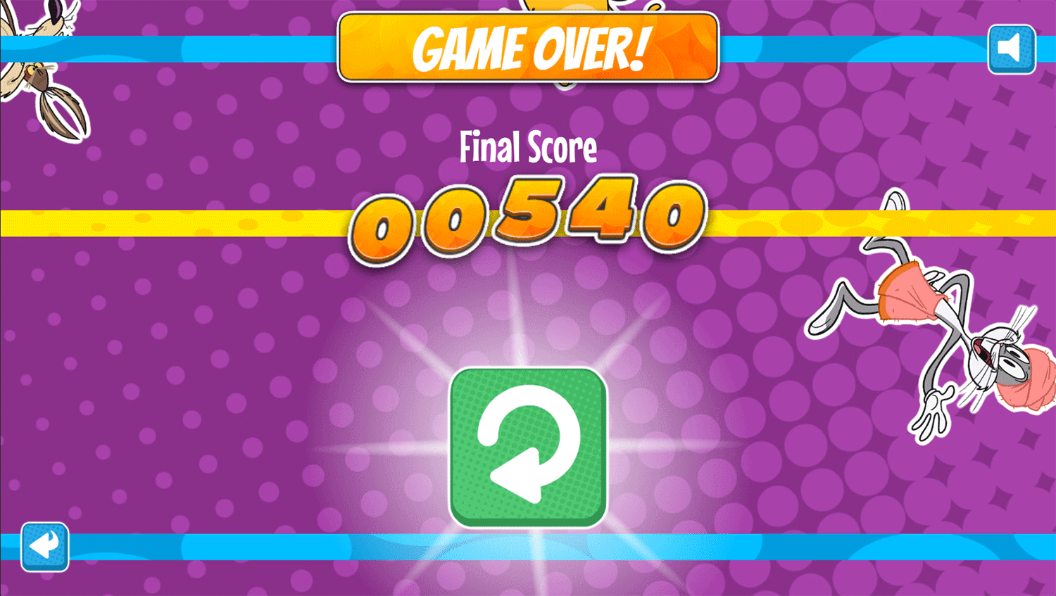 New Looney Tunes Find It Game Game Over Screenshot.