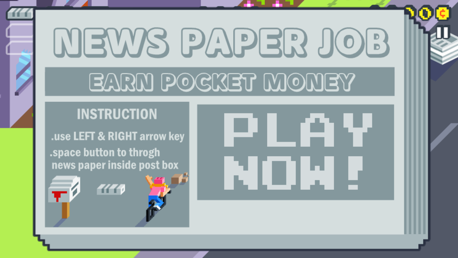 Newspaper Job 3D Game Welcome Screen Screenshot.