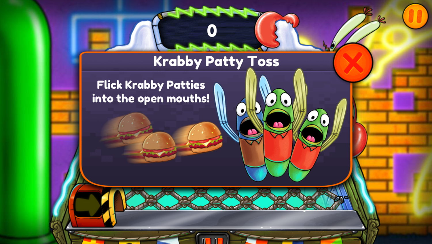 Nick Arcade Game Stage Select Krabby Patty Toss How To Play Screenshot.