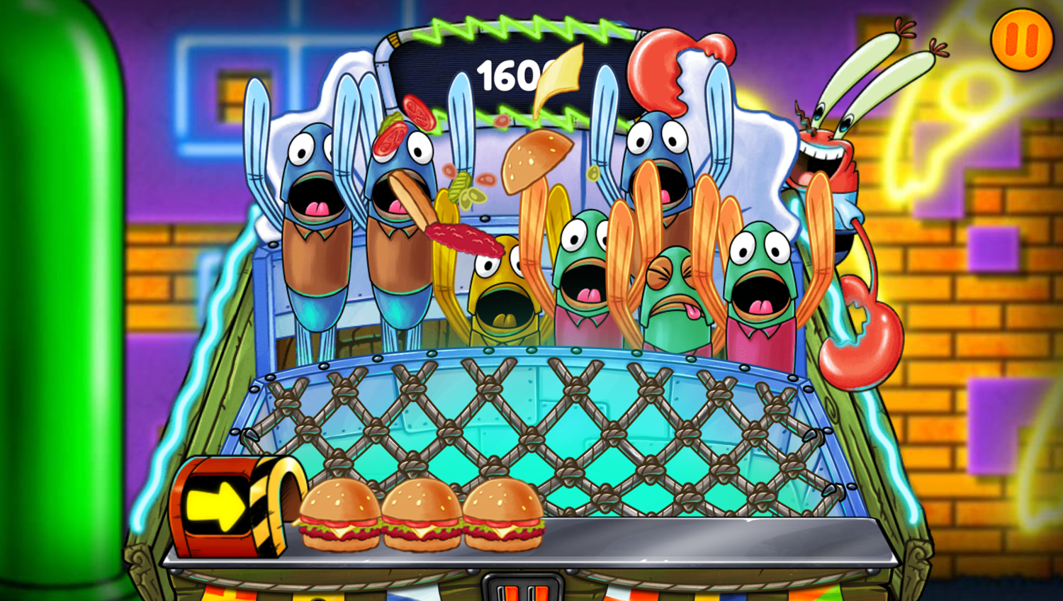 Nick Arcade Game Stage Select Krabby Patty Toss Screenshot.