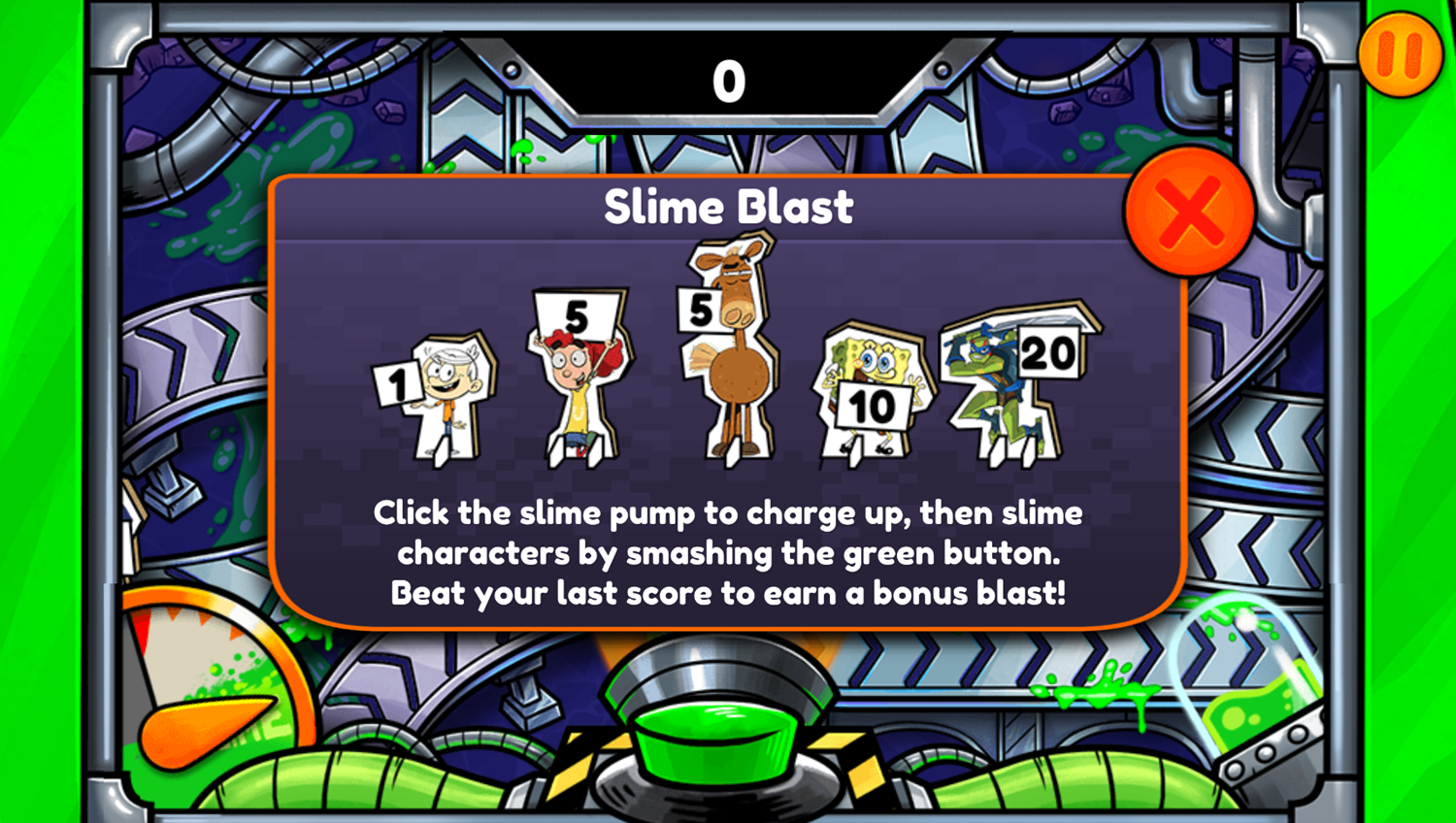 Nick Arcade Game Stage Select Slime Blast How To Play Screenshot.